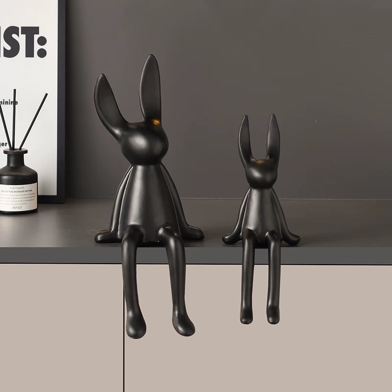 Matte Ceramic Long-Eared Rabbit Figurine Set photo 2