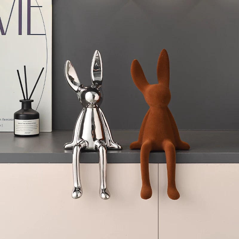 Matte Ceramic Long-Eared Rabbit Figurine Set photo 4