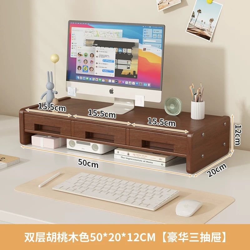 Wooden Monitor Riser with Storage Drawers photo 3