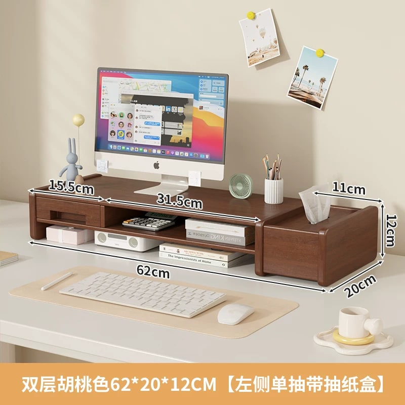 Wooden Monitor Riser with Storage Drawers photo 5