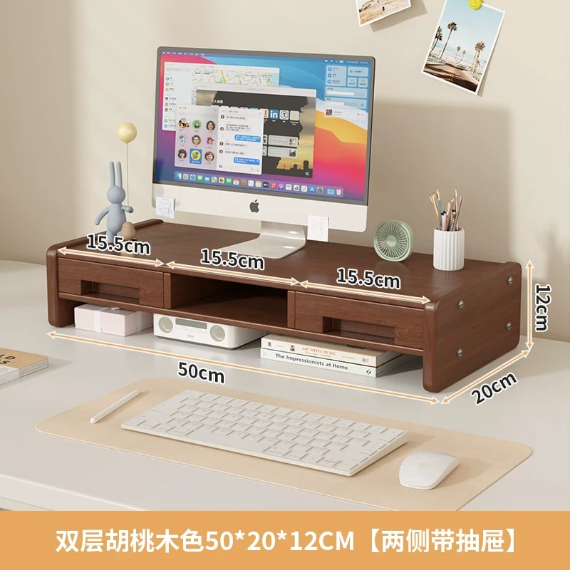Wooden Monitor Riser with Storage Drawers photo 2