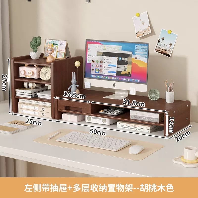 Wooden Monitor Riser with Storage Drawers photo 6