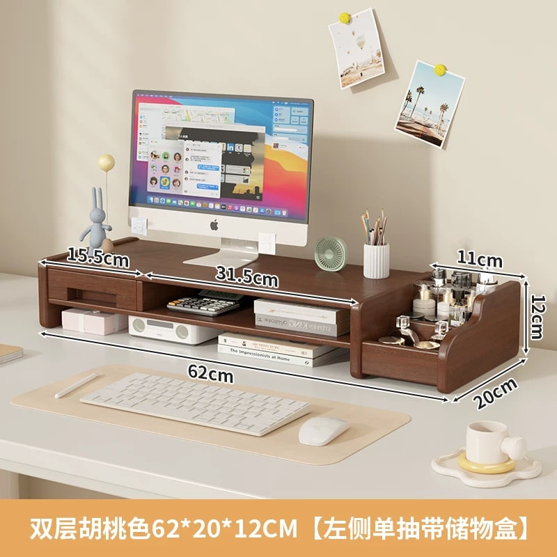 Wooden Monitor Riser with Storage Drawers photo 4