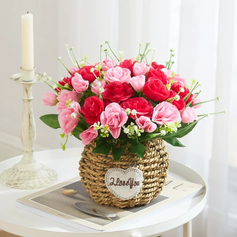 Artificial Flower Arrangement in Woven Basket photo 5