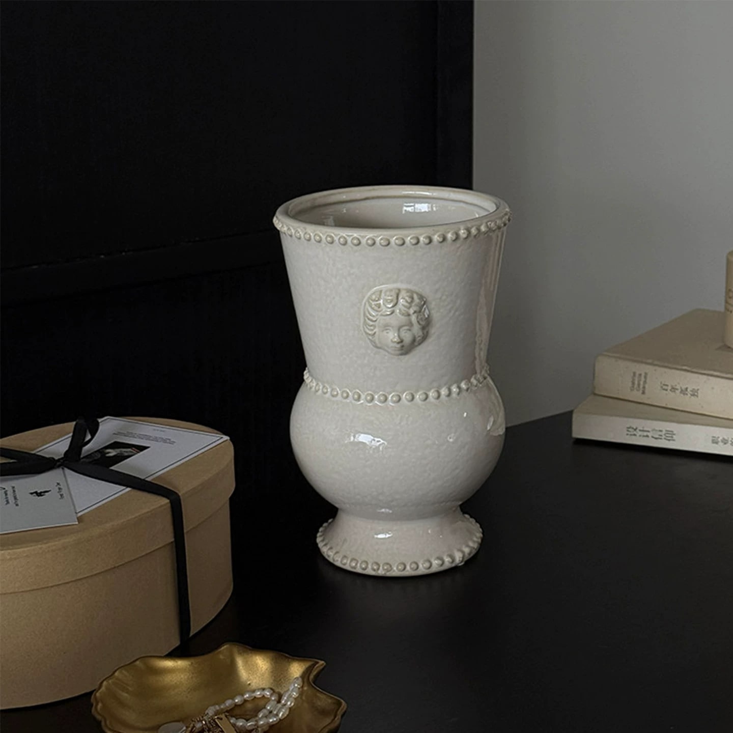 European Style White Embossed Ceramic Vase photo 3