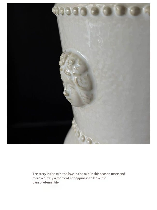 European Style White Embossed Ceramic Vase photo 5