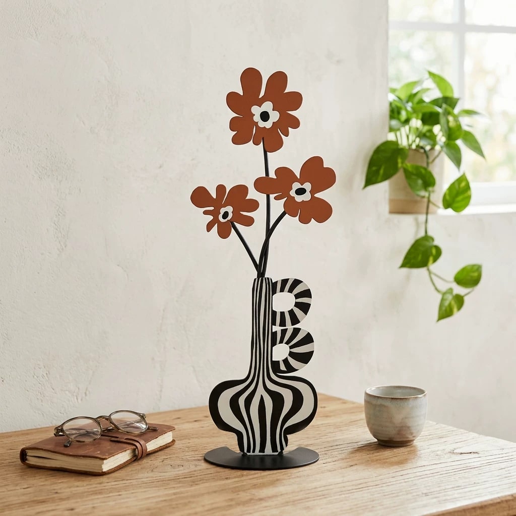Iron Flower Vase Ornament with Flat Colour Print photo 6