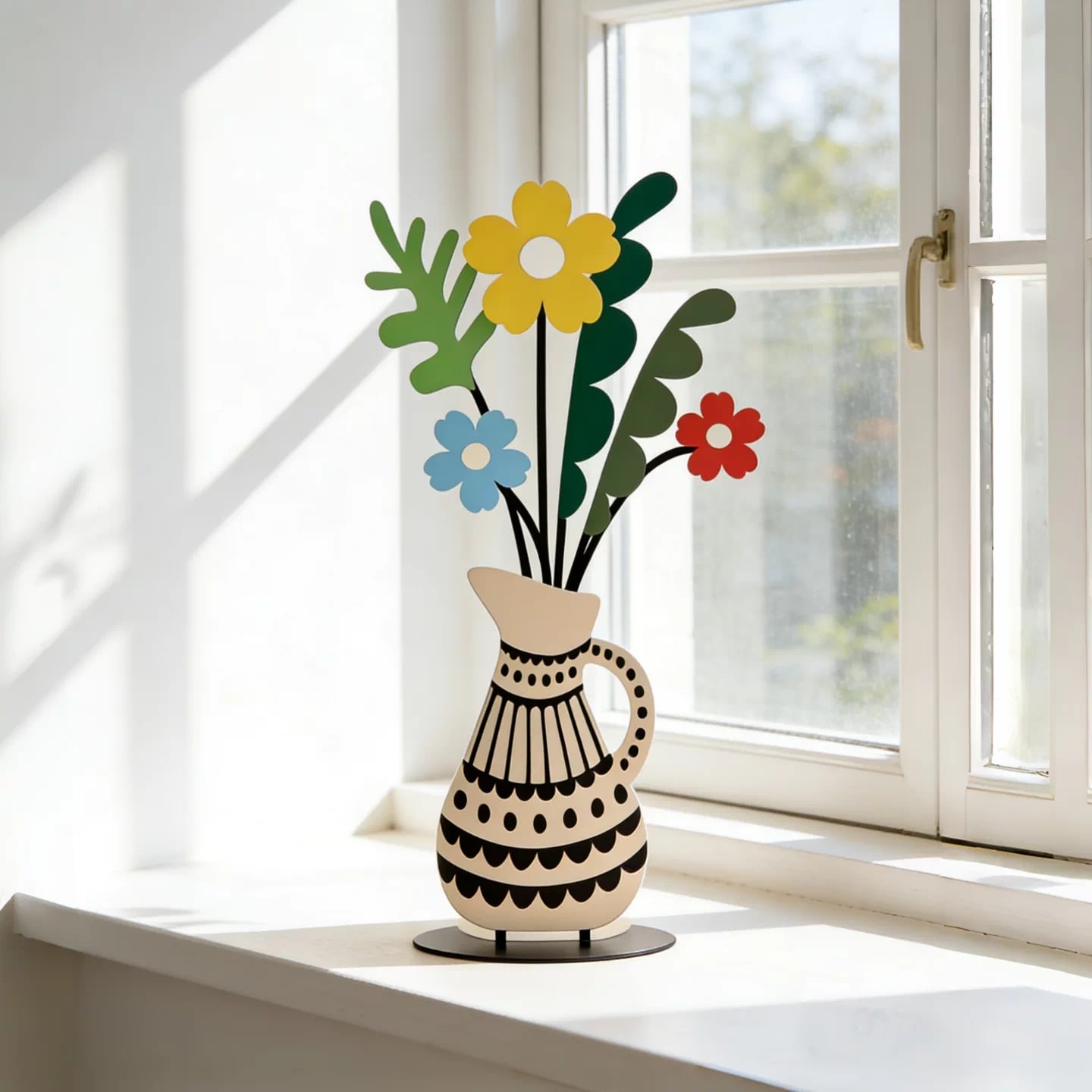 Iron Flower Vase Ornament with Flat Colour Print photo 2