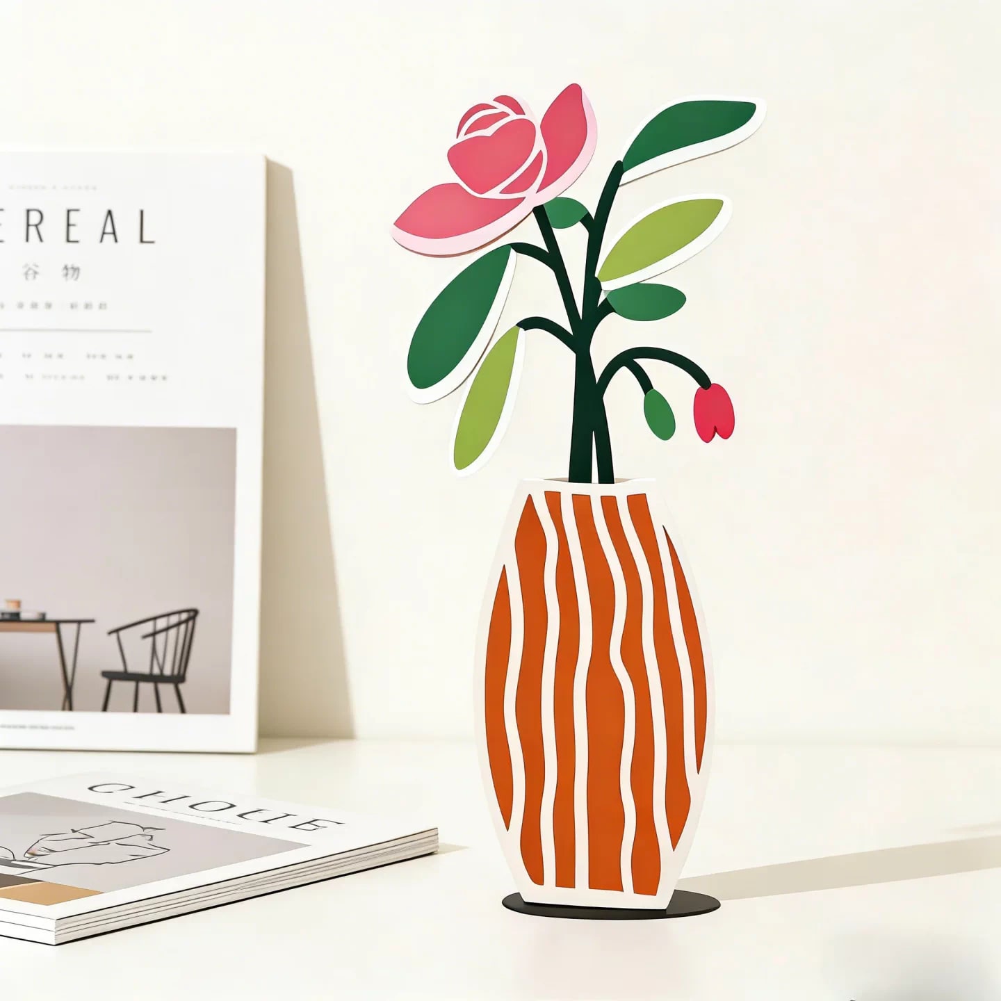 Iron Flower Vase Ornament with Flat Colour Print photo 5