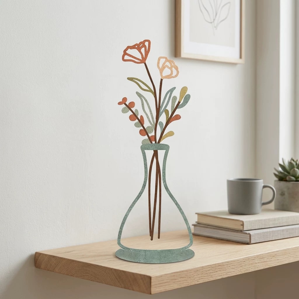 Iron Flower Vase Ornament with Flat Colour Print photo 4
