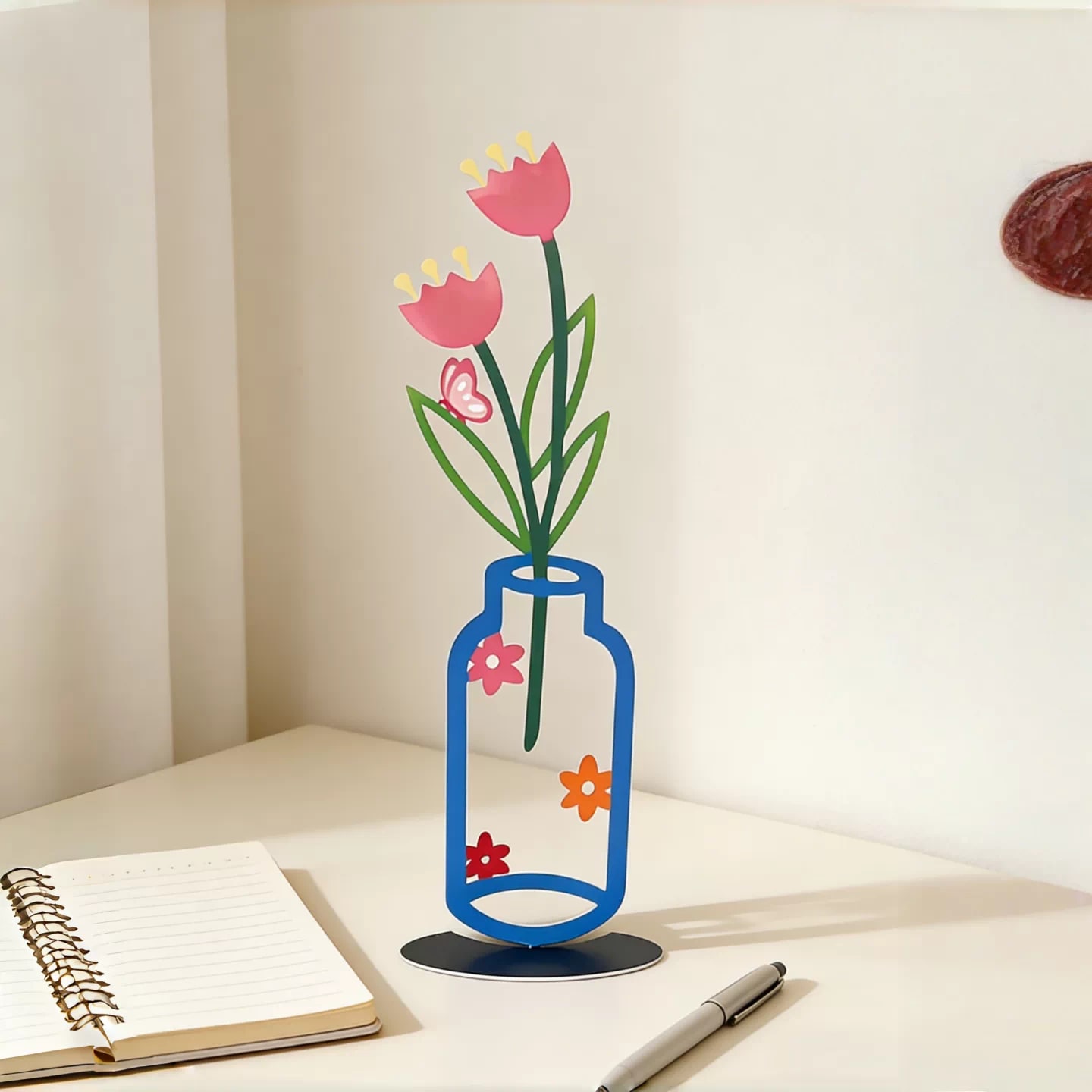 Iron Flower Vase Ornament with Flat Colour Print photo 6
