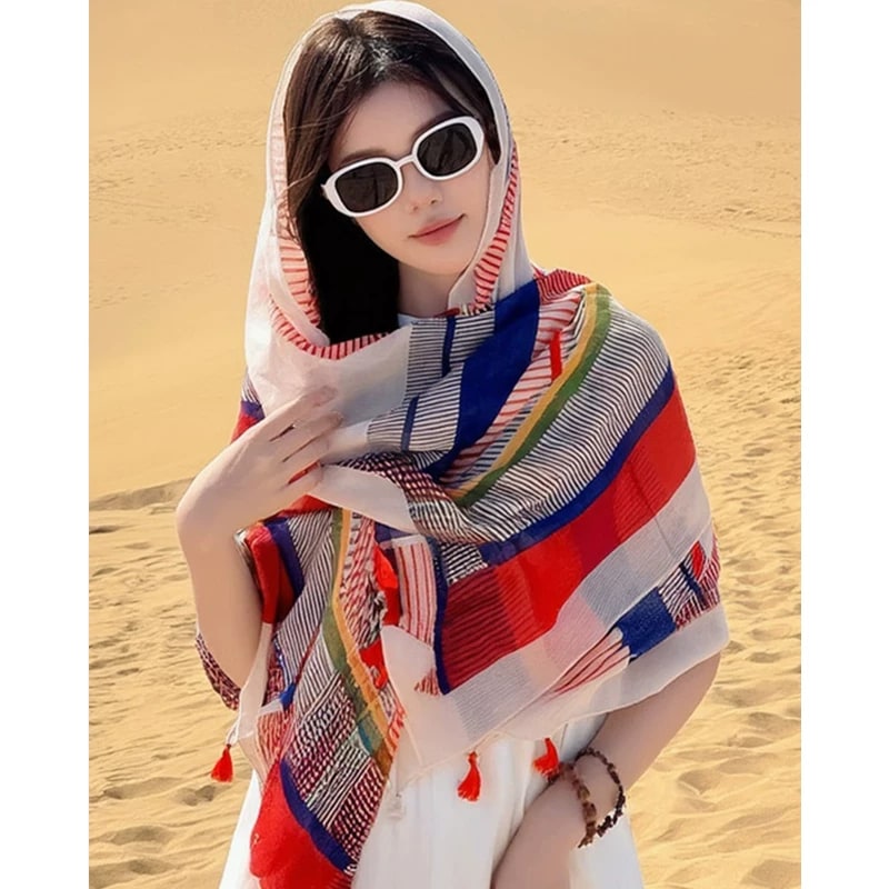 Lightweight Geometric Polyester Scarf and Shawl photo 2