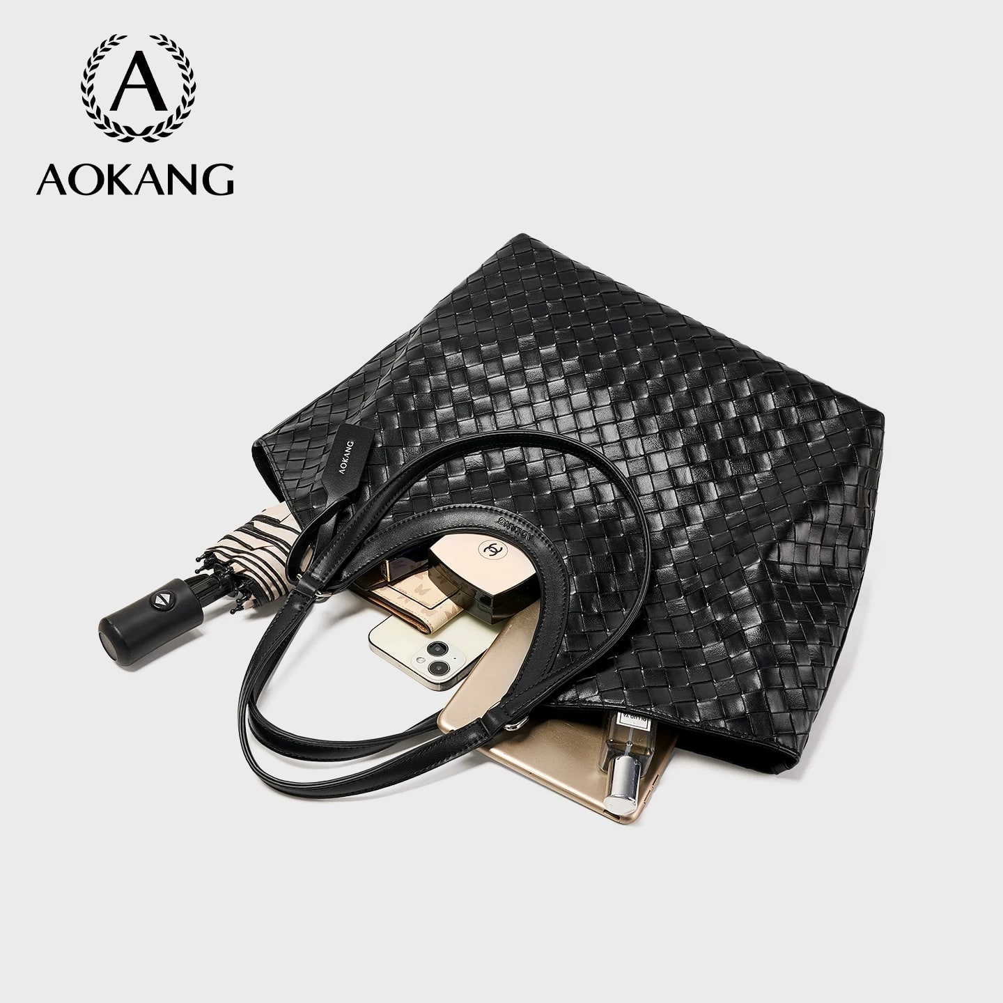 Aokang Woven Leather Tote with Inner Pouch photo 6