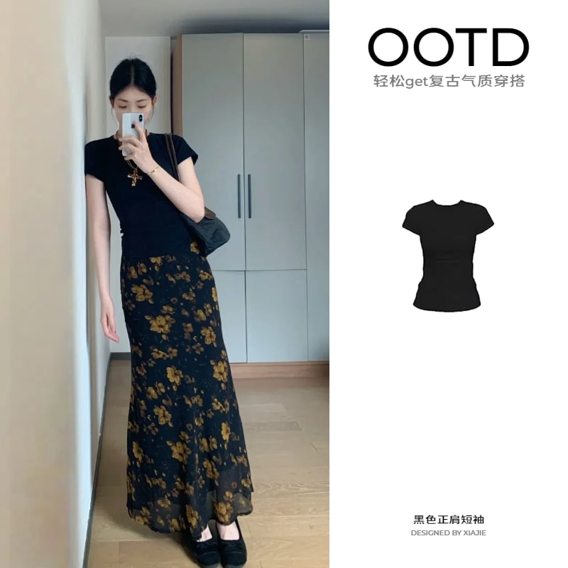 Women's Floral Skirt and Black Top Set photo 5