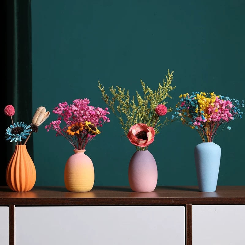 Macaron Gradient Ceramic Bud Vase with Dried Flowers photo 3