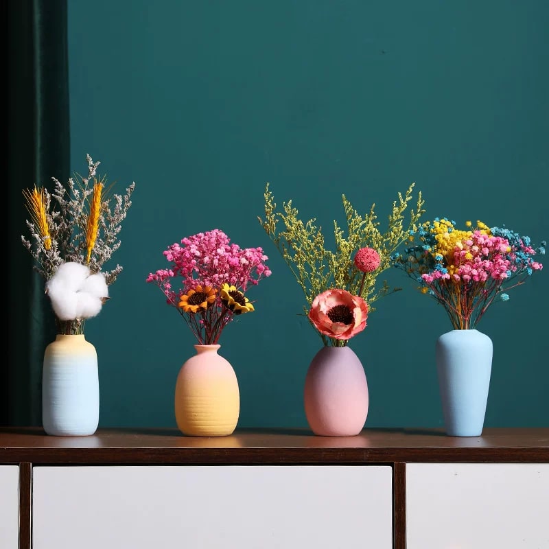 Macaron Gradient Ceramic Bud Vase with Dried Flowers photo 2