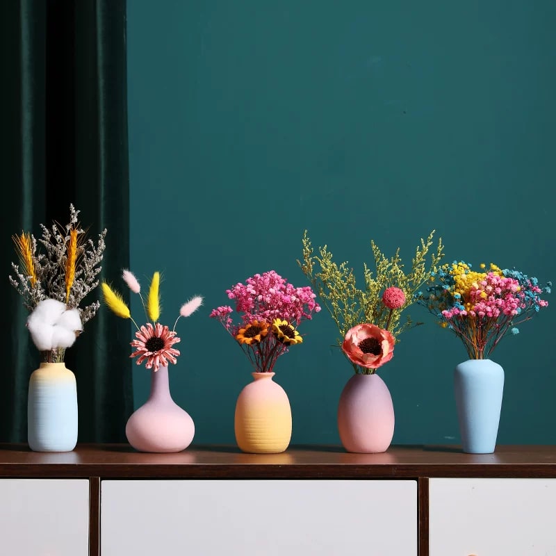 Macaron Gradient Ceramic Bud Vase with Dried Flowers photo 6