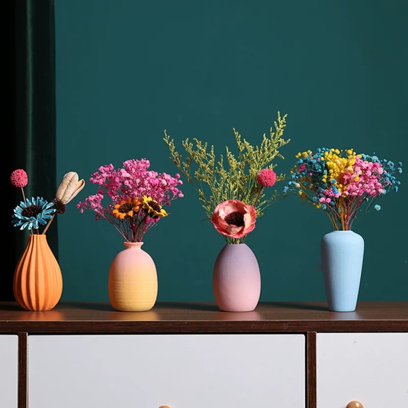 Macaron Gradient Ceramic Bud Vase with Dried Flowers photo 5