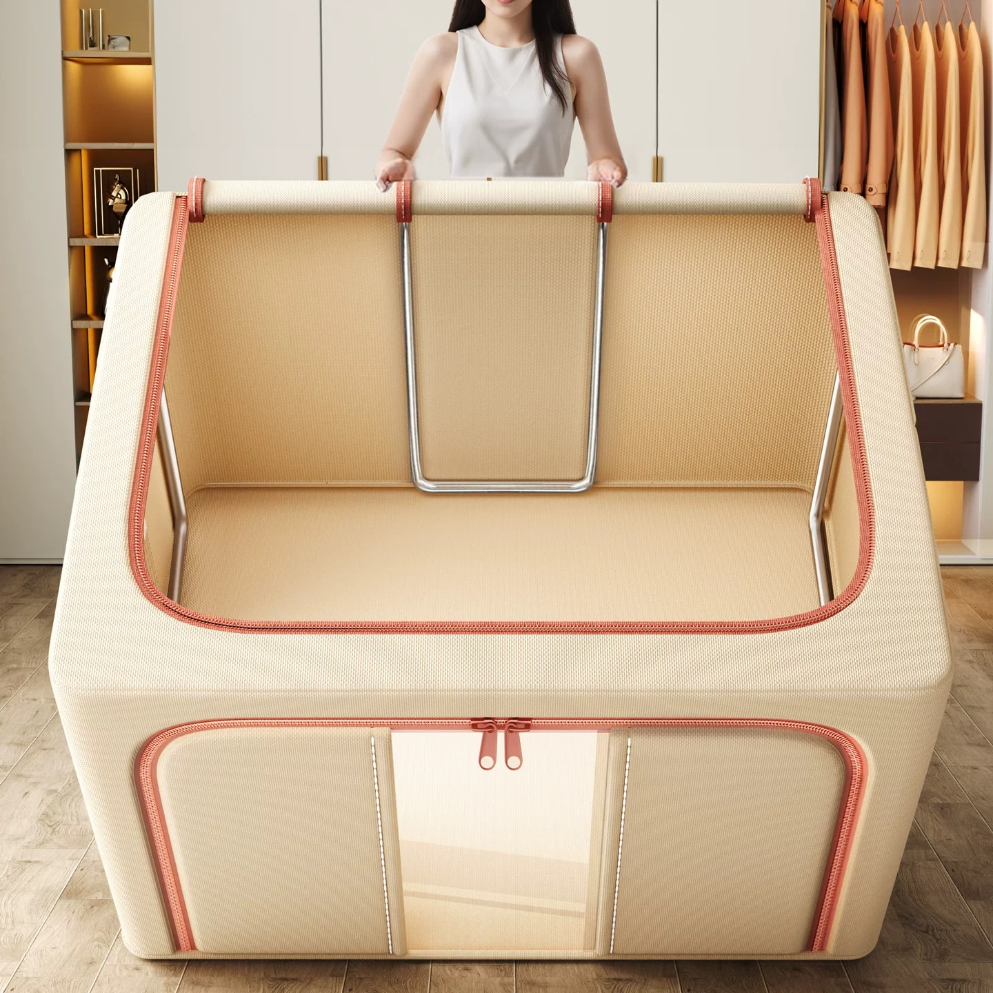Cotton Fabric Storage Box with See-Through Window photo 4