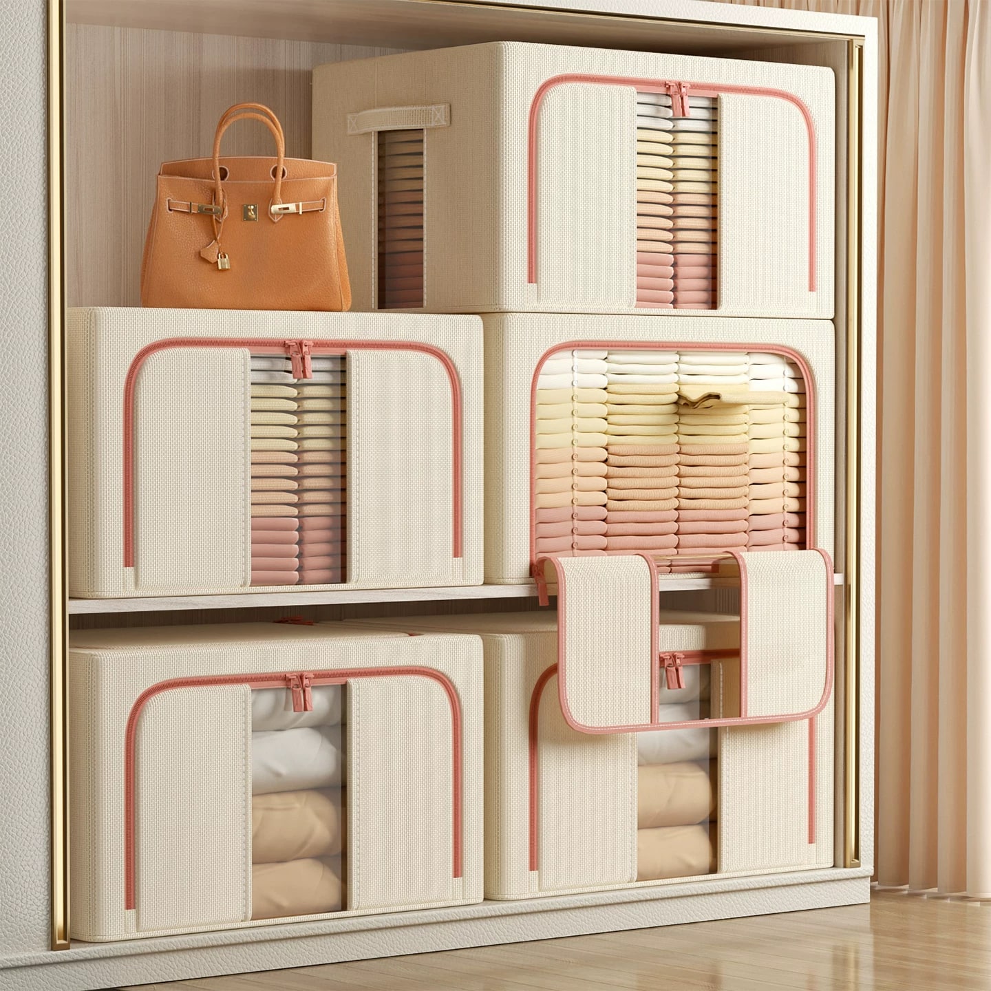 Cotton Fabric Storage Box with See-Through Window photo 5