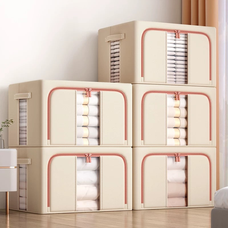 Cotton Fabric Storage Box with See-Through Window photo 3