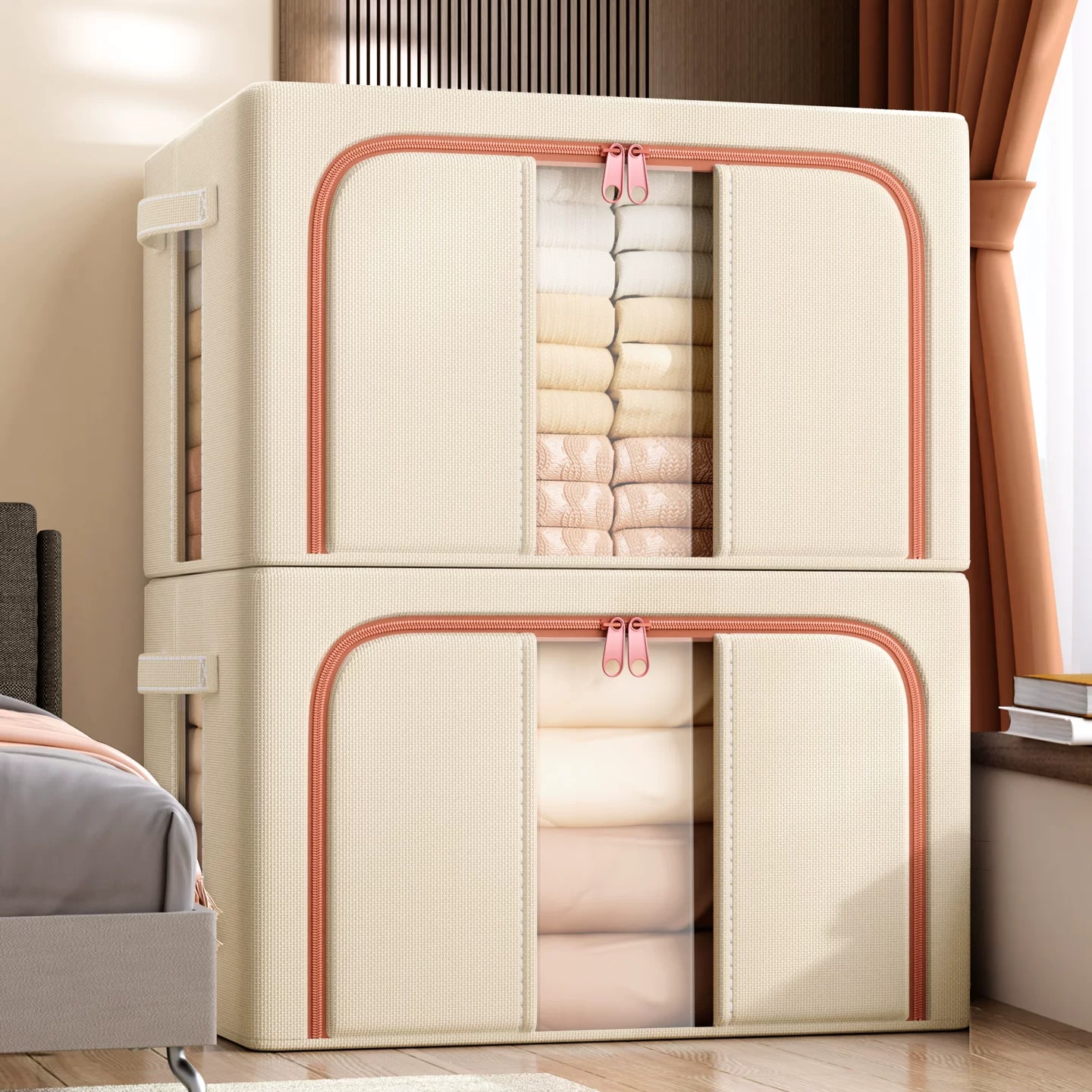 Cotton Fabric Storage Box with See-Through Window photo 2