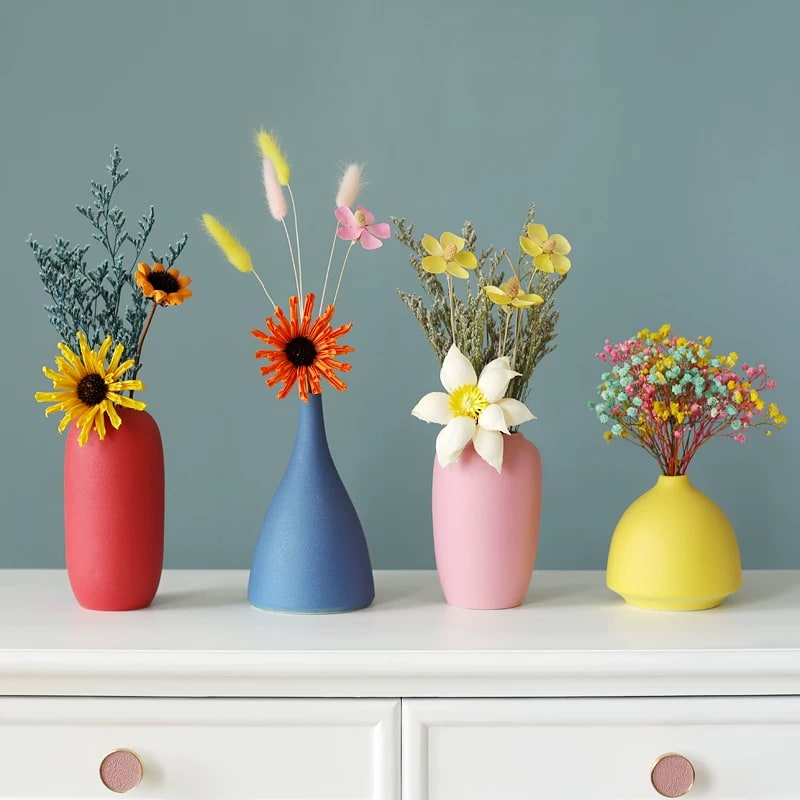 Nordic Ceramic Bud Vase Set with Dried Flowers photo 4