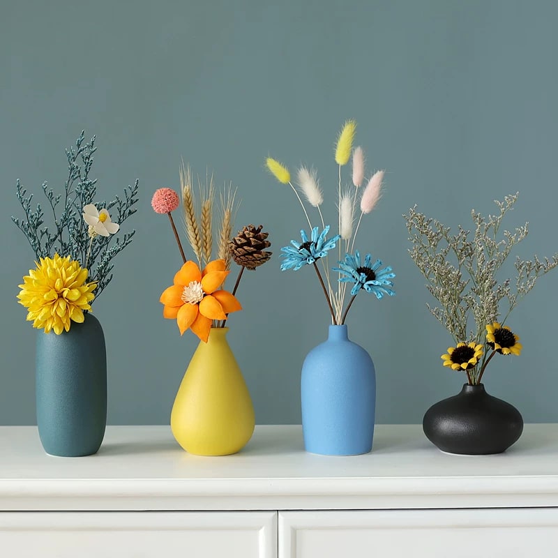Nordic Ceramic Bud Vase Set with Dried Flowers photo 3
