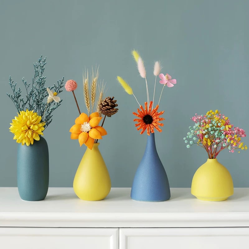 Nordic Ceramic Bud Vase Set with Dried Flowers photo 5