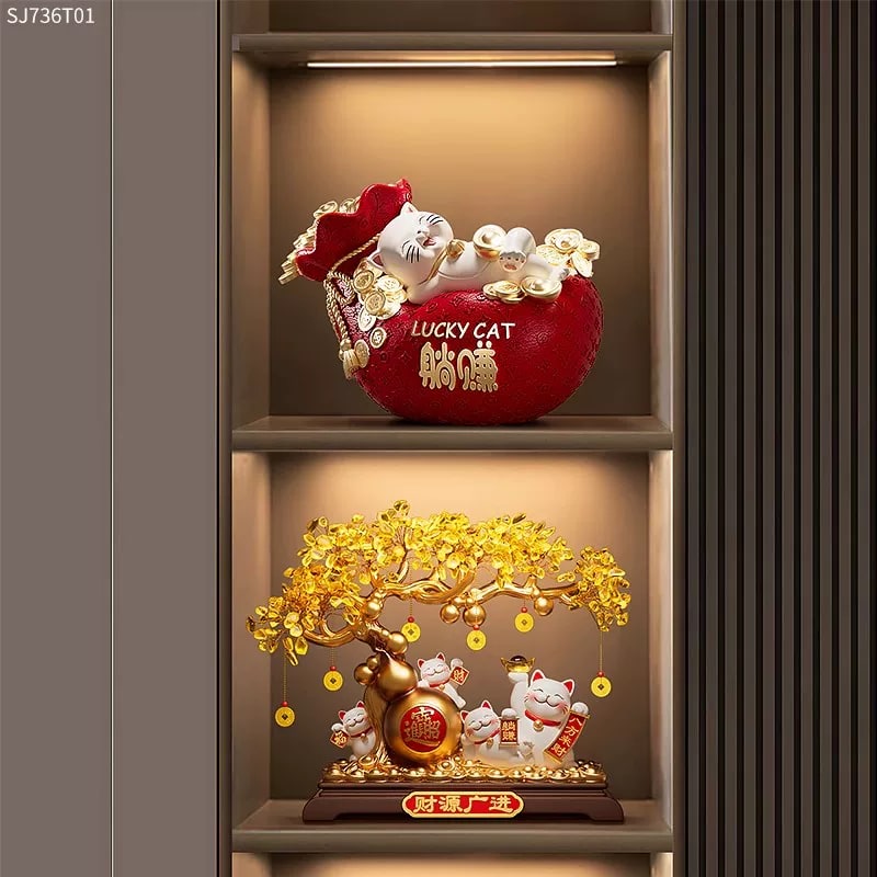 Golden Fortune Tree and Lucky Cat Ornament photo 4