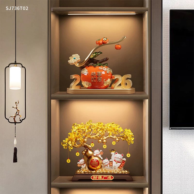 Golden Fortune Tree and Lucky Cat Ornament photo 6