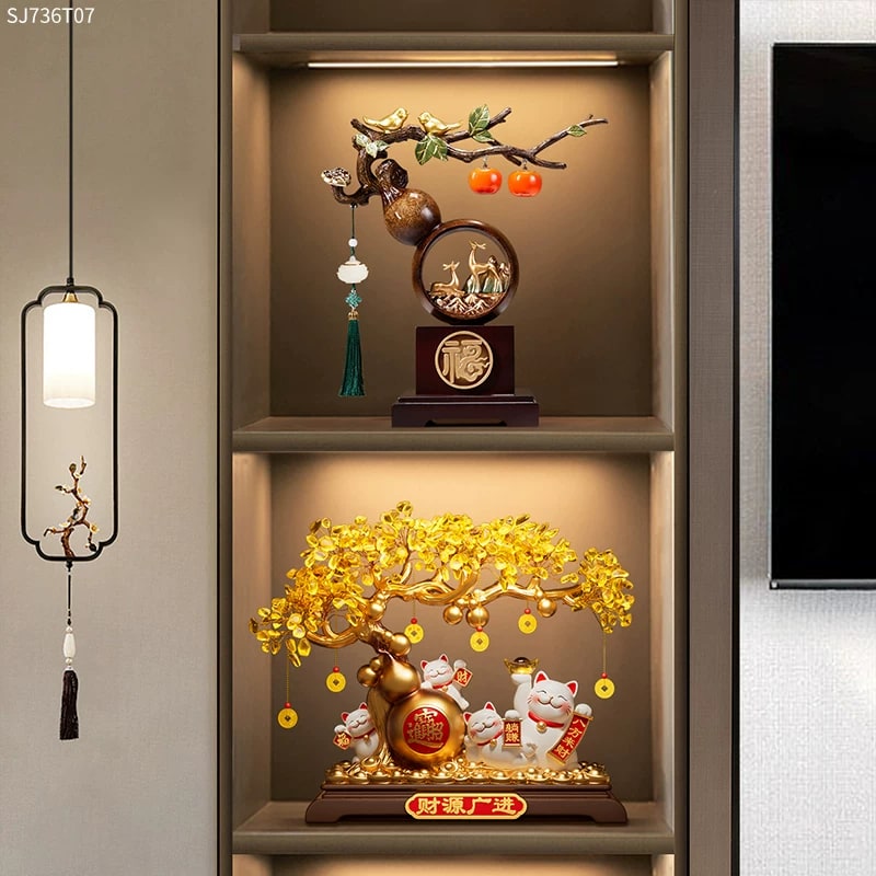 Golden Fortune Tree and Lucky Cat Ornament photo 6