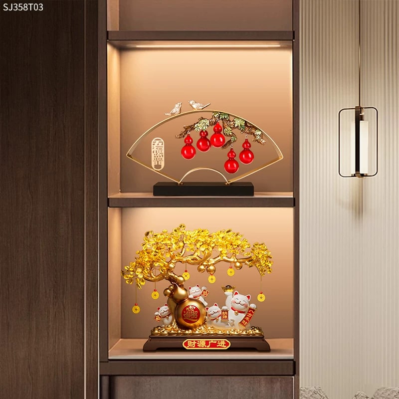 Golden Fortune Tree and Lucky Cat Ornament photo 4