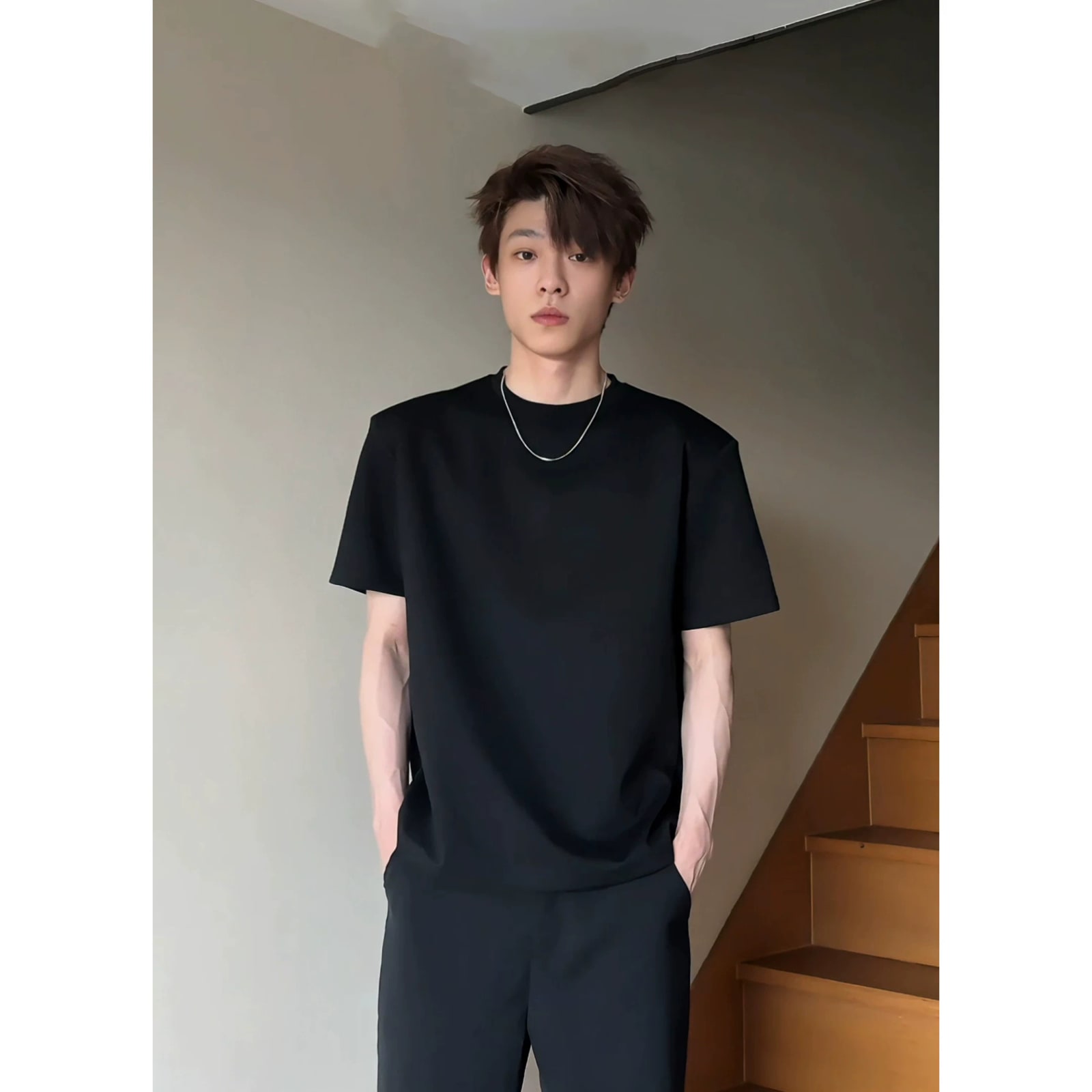 Structured Shoulder Cotton Blend T-Shirt photo 3