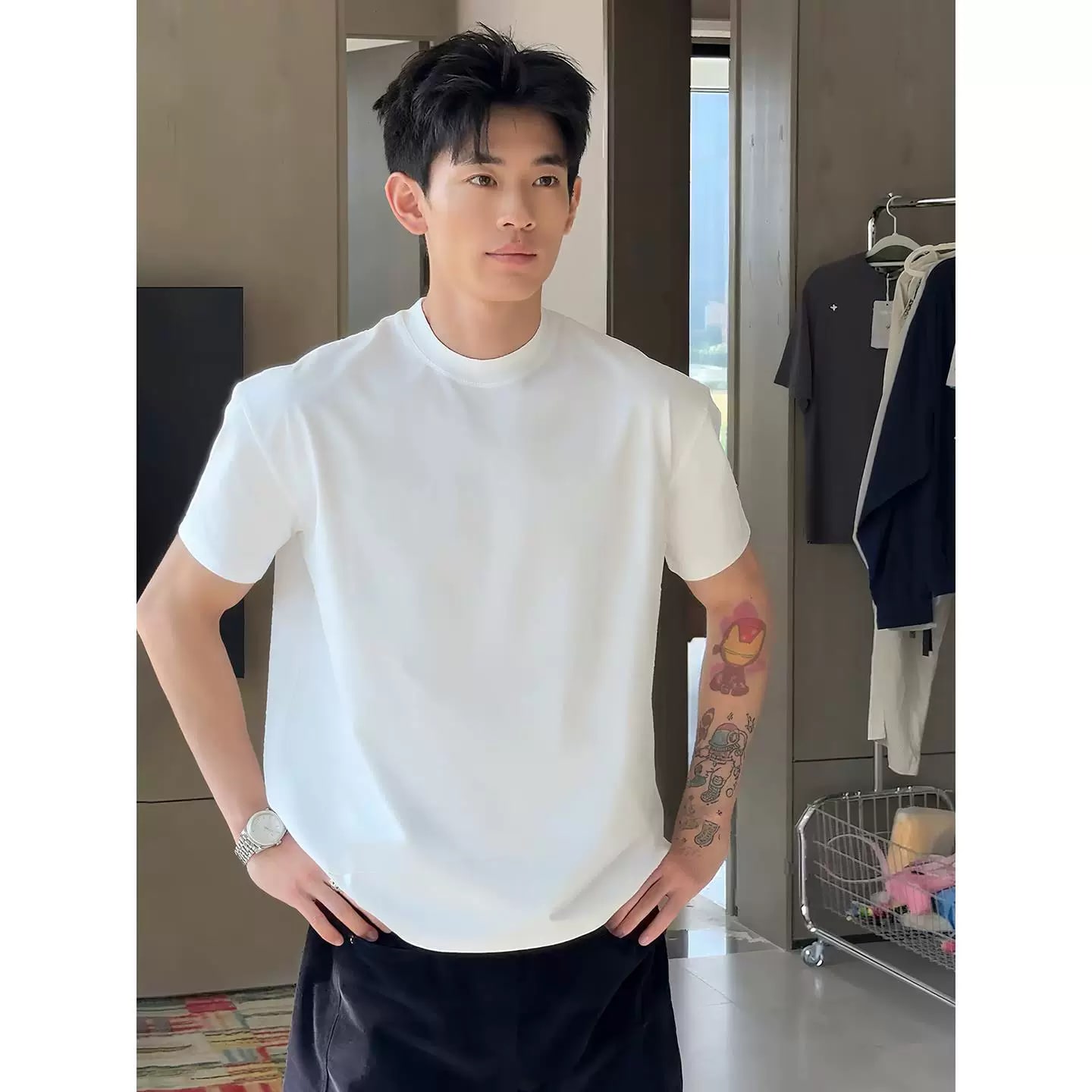 Structured Shoulder Cotton Blend T-Shirt photo 2