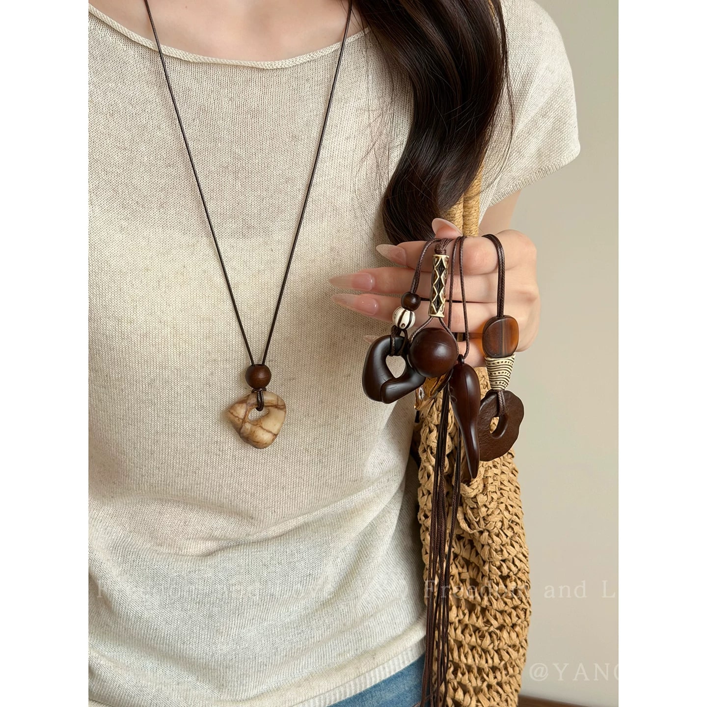 Vintage Brown Long Pendant Necklace photo 6