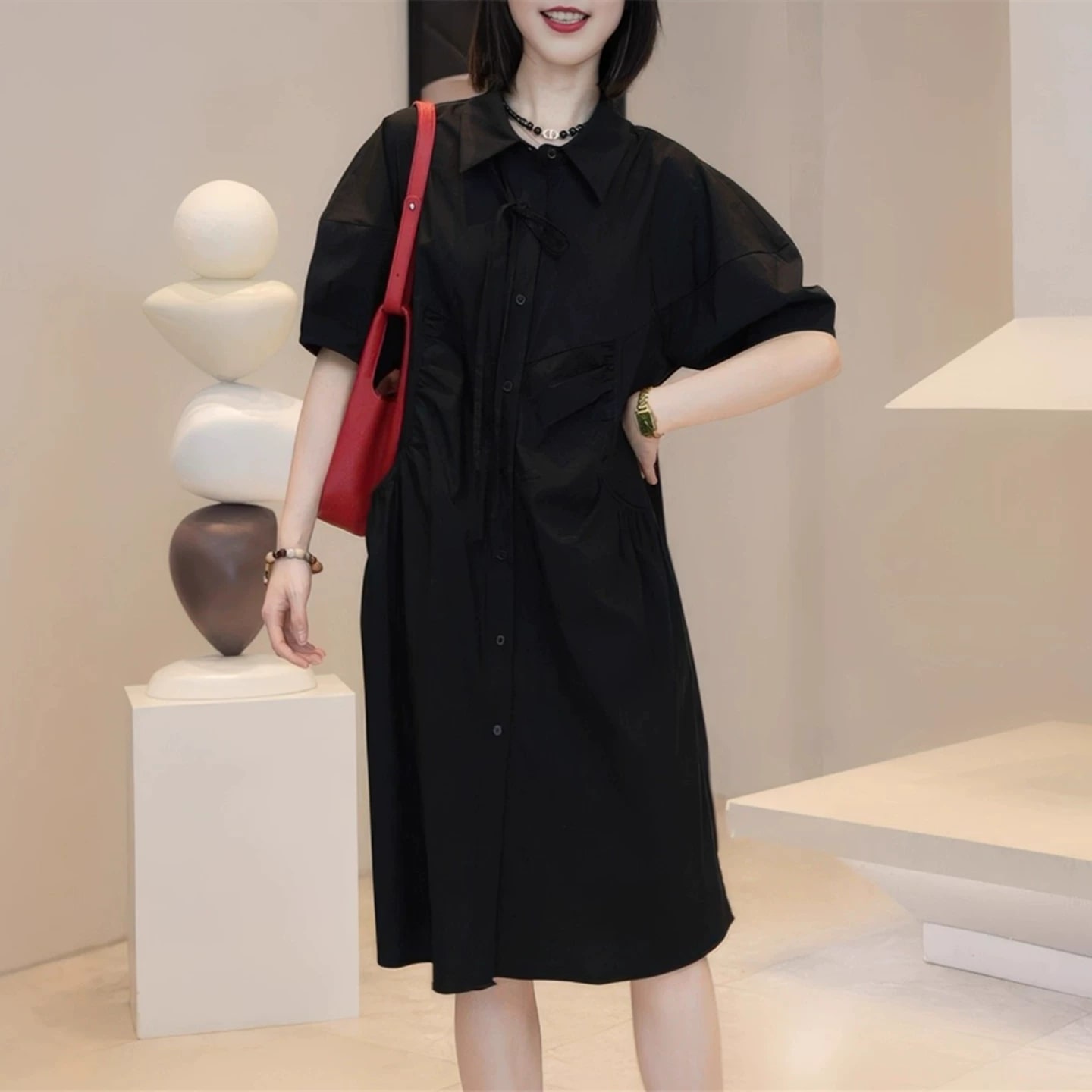 Women's Relaxed Collared Shirt Dress photo 2