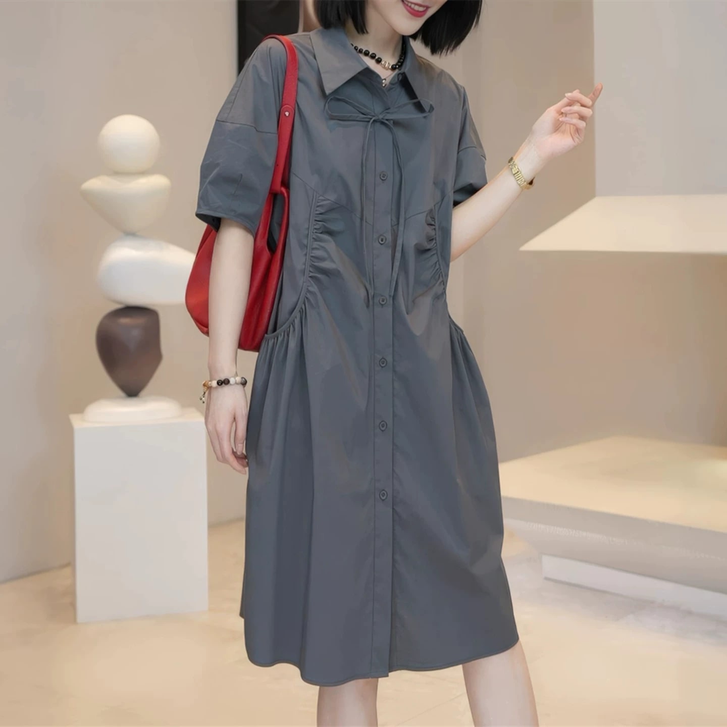 Women's Relaxed Collared Shirt Dress photo 3