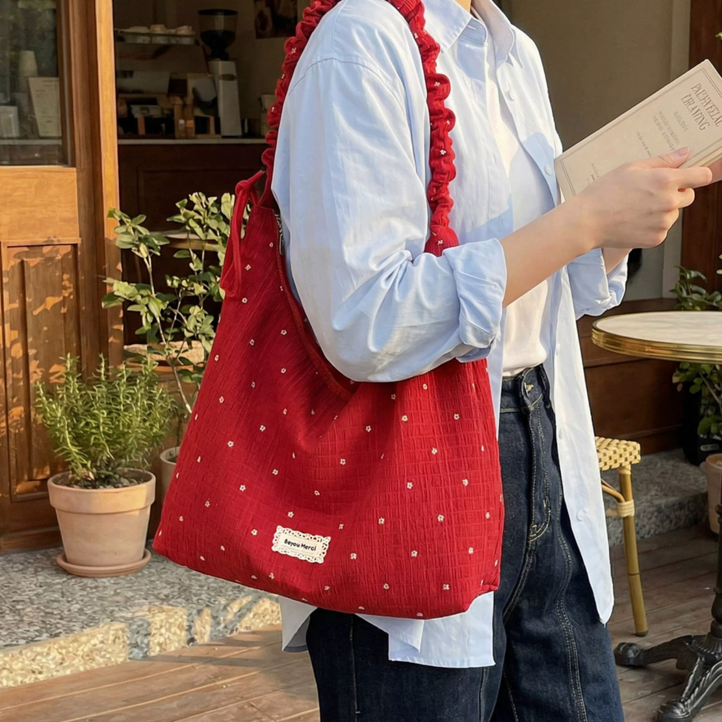 Polka Dot Canvas Tote Shoulder Bag photo 6