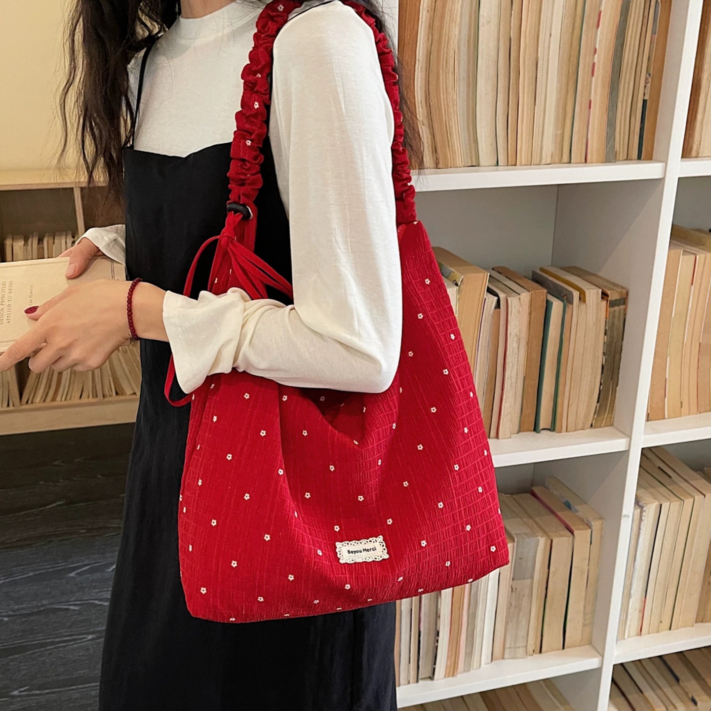 Polka Dot Canvas Tote Shoulder Bag photo 5