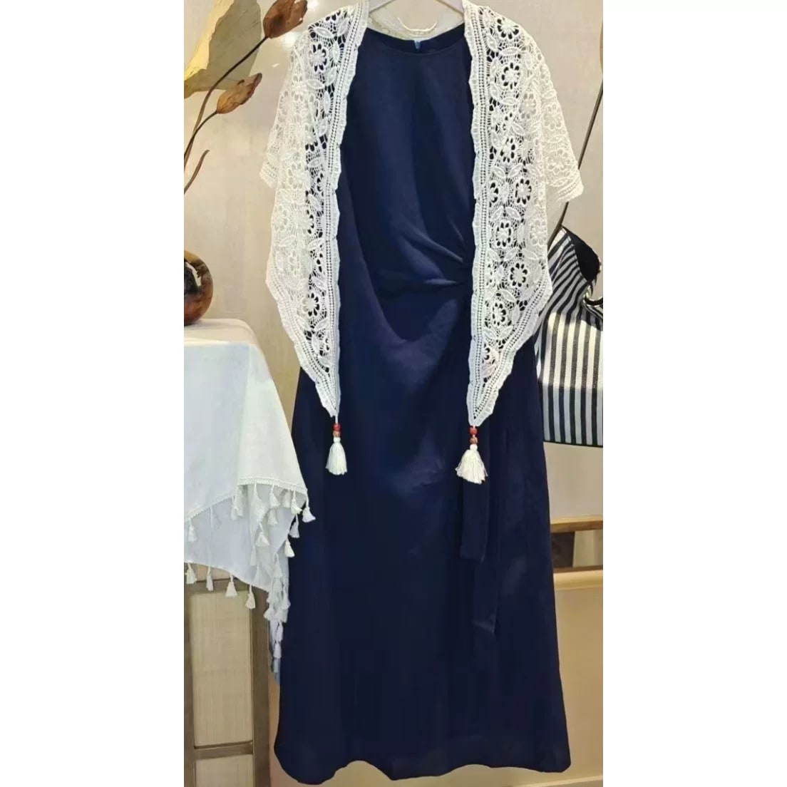 Women's Sleeveless Dress and Lace Shawl Set