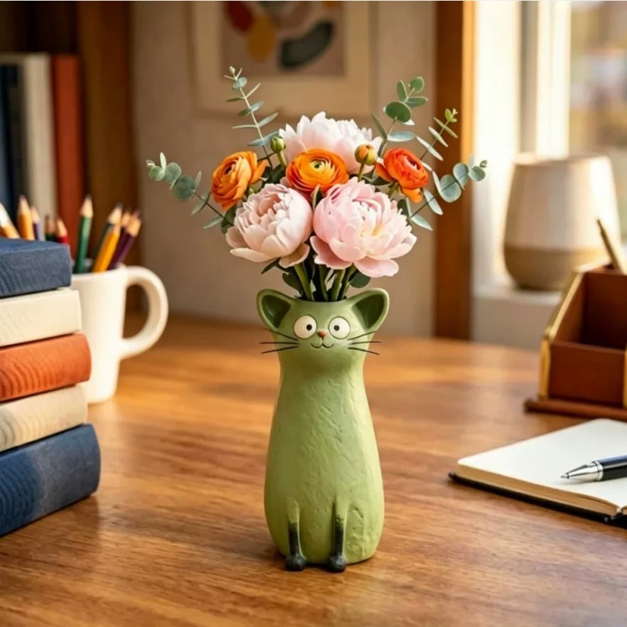 Hand-Painted Resin Cat Bud Vase photo 3