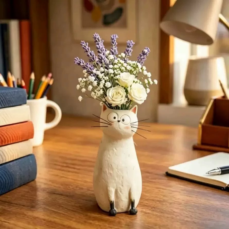 Hand-Painted Resin Cat Bud Vase photo 2