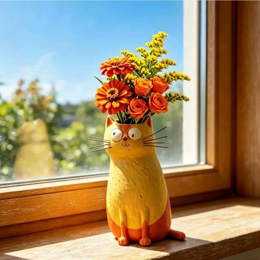 Hand-Painted Resin Cat Bud Vase photo 4