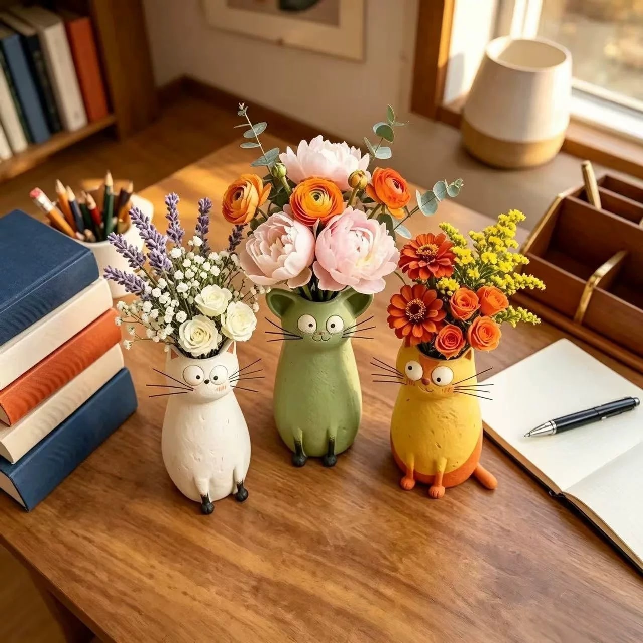 Hand-Painted Resin Cat Bud Vase photo 5