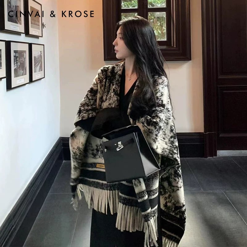 CinvaiKrose Ink-Wash Print Shawl Wrap, 190cm