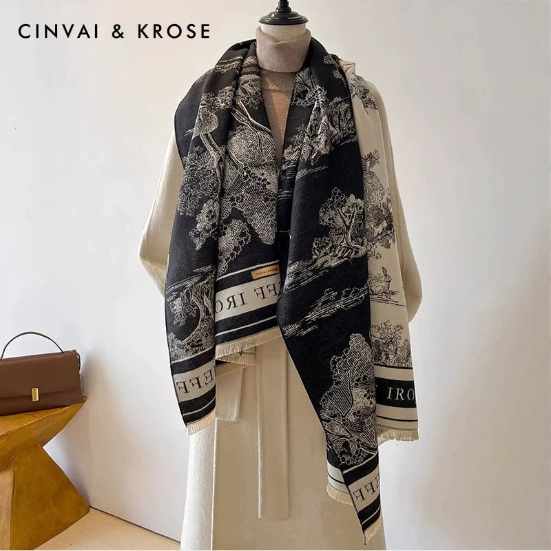 CinvaiKrose Ink-Wash Print Shawl Wrap, 190cm photo 3
