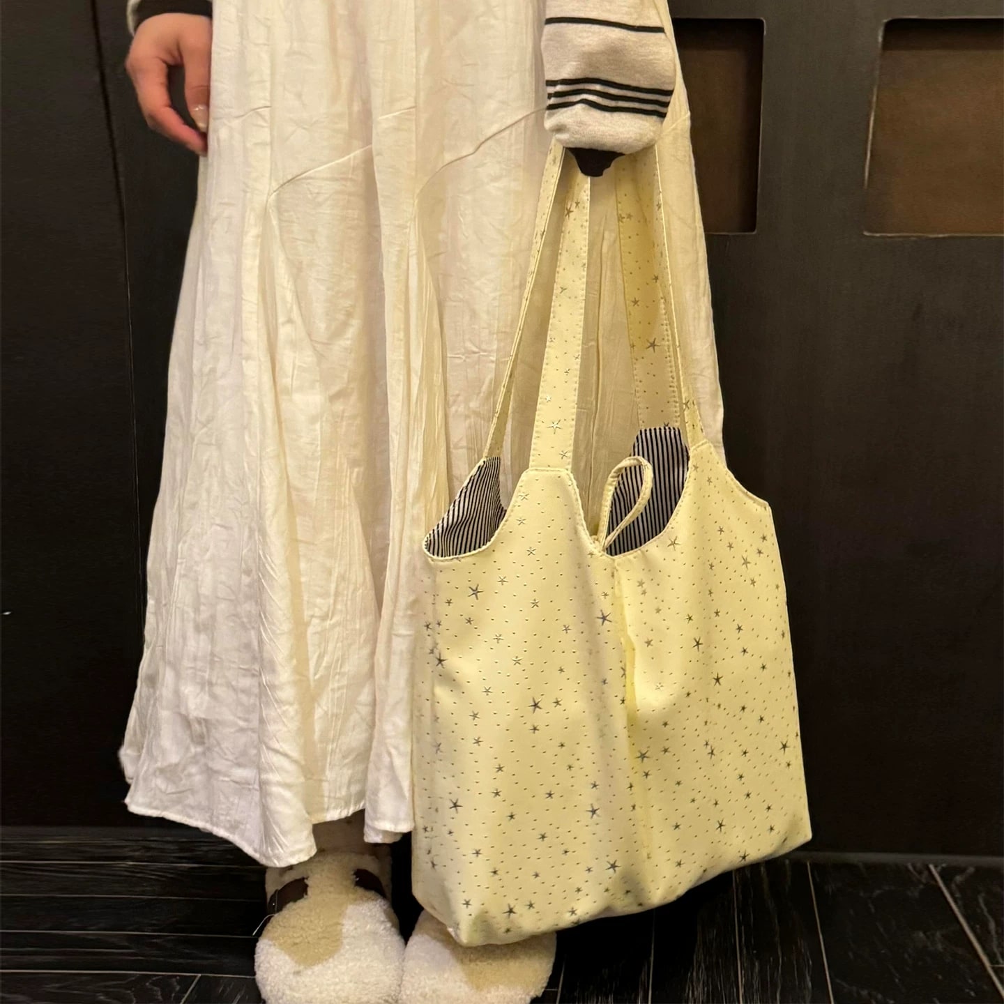 Star Print Canvas Tote with Tie Closure photo 2