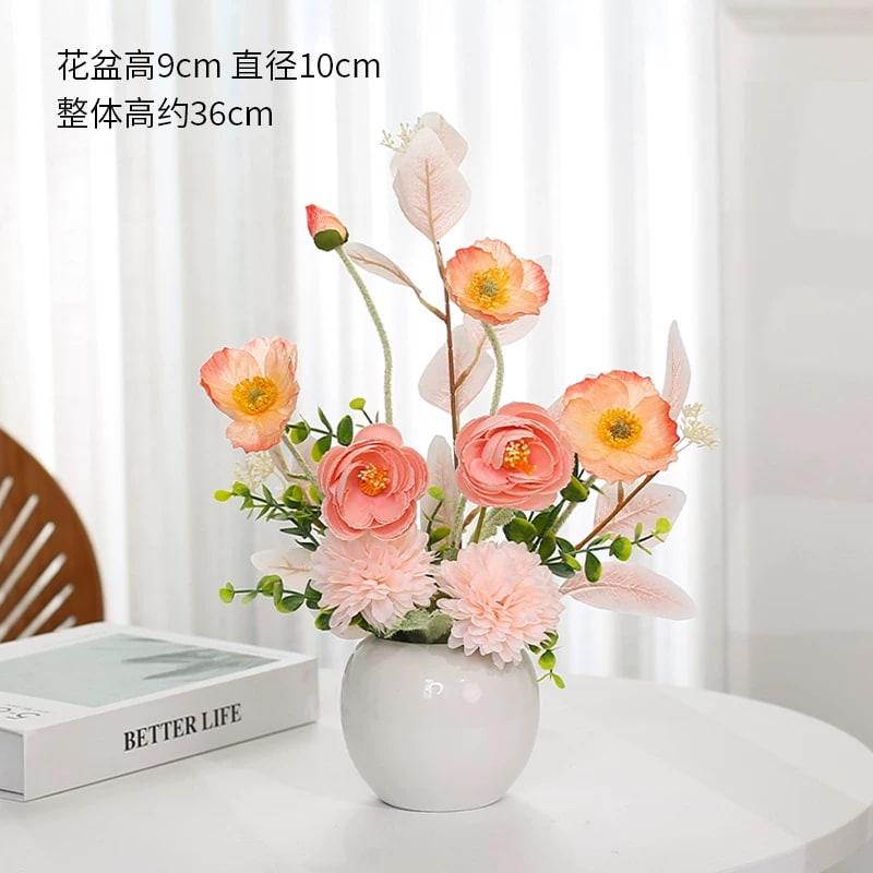 Artificial Flower Bouquet with Ceramic Vase Set photo 4