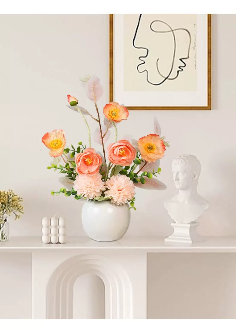 Artificial Flower Bouquet with Ceramic Vase Set photo 5